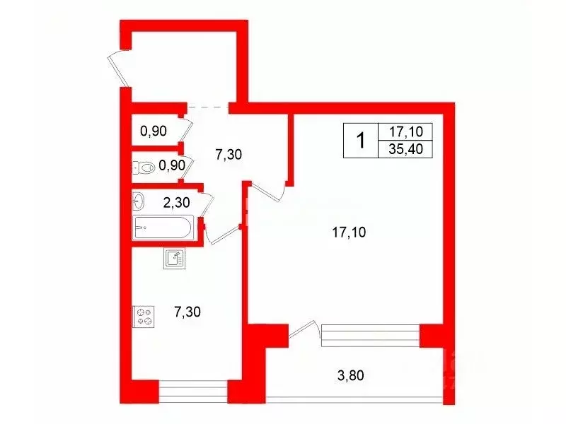 1-к кв. Санкт-Петербург ул. Сантьяго-де-Куба, 2К1 (35.4 м) - Фото 2