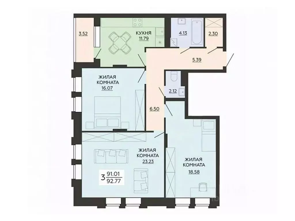 3-к кв. Воронежская область, Воронеж ул. Гаршина, 25к3 (92.77 м) - Фото 0