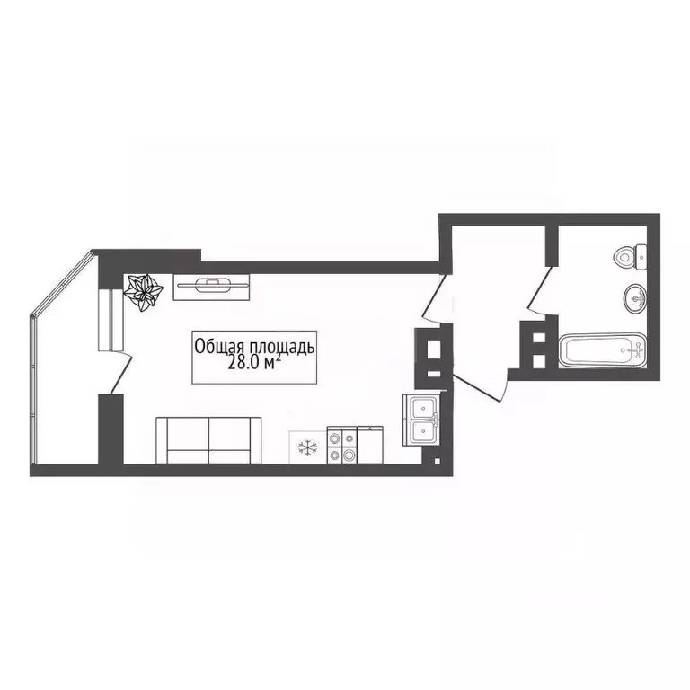 Студия Новосибирская область, Новосибирск ул. Фрунзе, 49/2 (28.0 м) - Фото 2