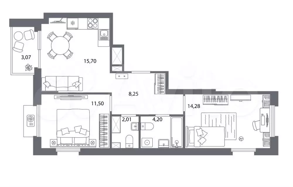 2-к. квартира, 57,5 м, 7/7 эт. - Фото 1