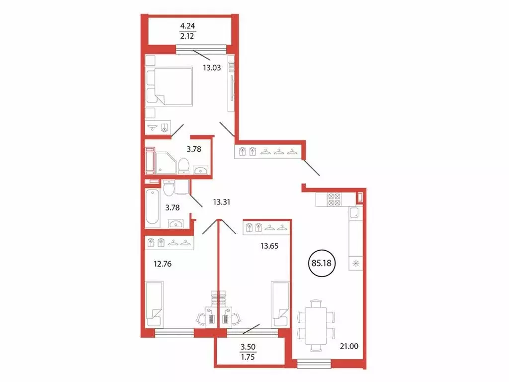 3-комнатная квартира: Бугры, Шоссейная улица, 2 (85.18 м) - Фото 0