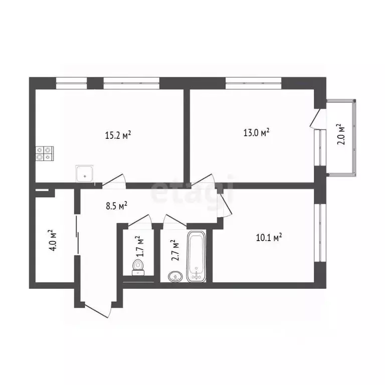 2-к кв. Тюменская область, Тюмень Полевая ул., 117к6 (55.7 м) - Фото 1