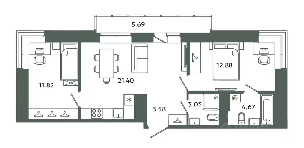 2-к кв. Ленинградская область, Ломоносовский район, Аннинское ... - Фото 1