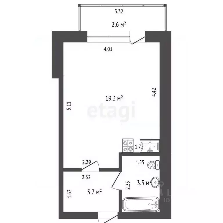 Студия Башкортостан, Стерлитамак ул. Кочетова, 31А (26.5 м) - Фото 1