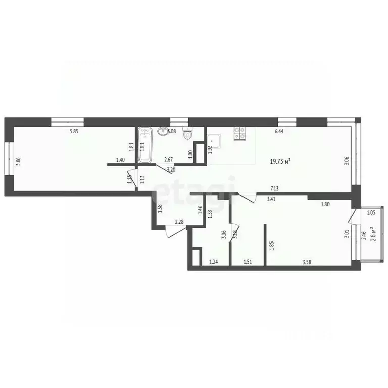 2-к кв. Тюменская область, Тюмень ул. Новоселов, 96 (69.7 м) - Фото 2