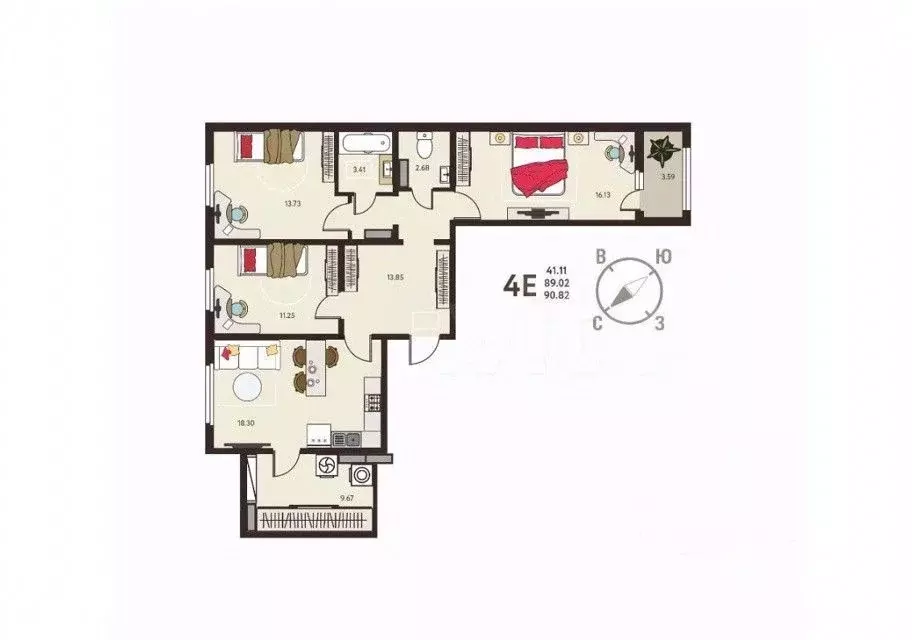 3-к кв. Курская область, Курск ул. Энгельса, 115/6 (90.82 м) - Фото 0
