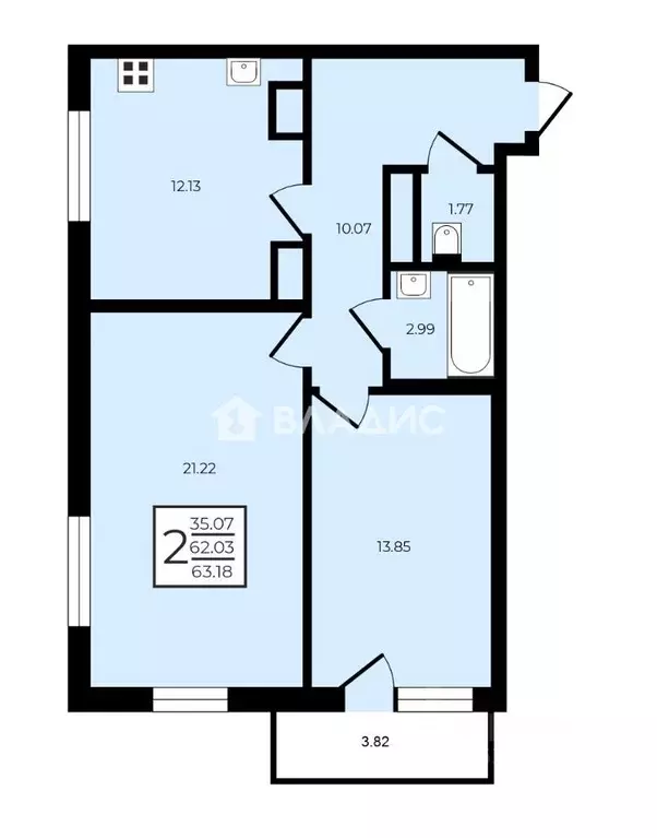2-к кв. Санкт-Петербург ш. Суздальское, 18к4 (65.4 м) - Фото 2