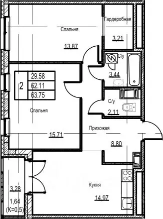 2-к кв. Ленинградская область, Кудрово г. Всеволожский район, ... - Фото 2