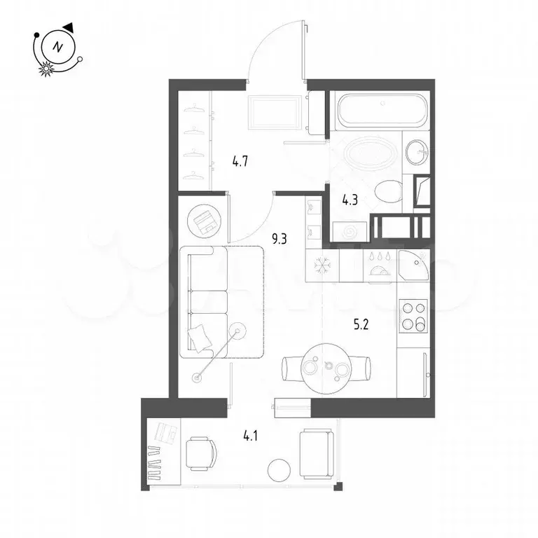 Квартира-студия, 24,7 м, 3/12 эт. - Фото 0