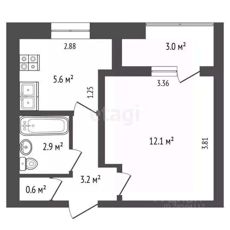 1-к кв. Севастополь ул. Адмирала Юмашева, 15Вк2 (25.9 м) - Фото 2