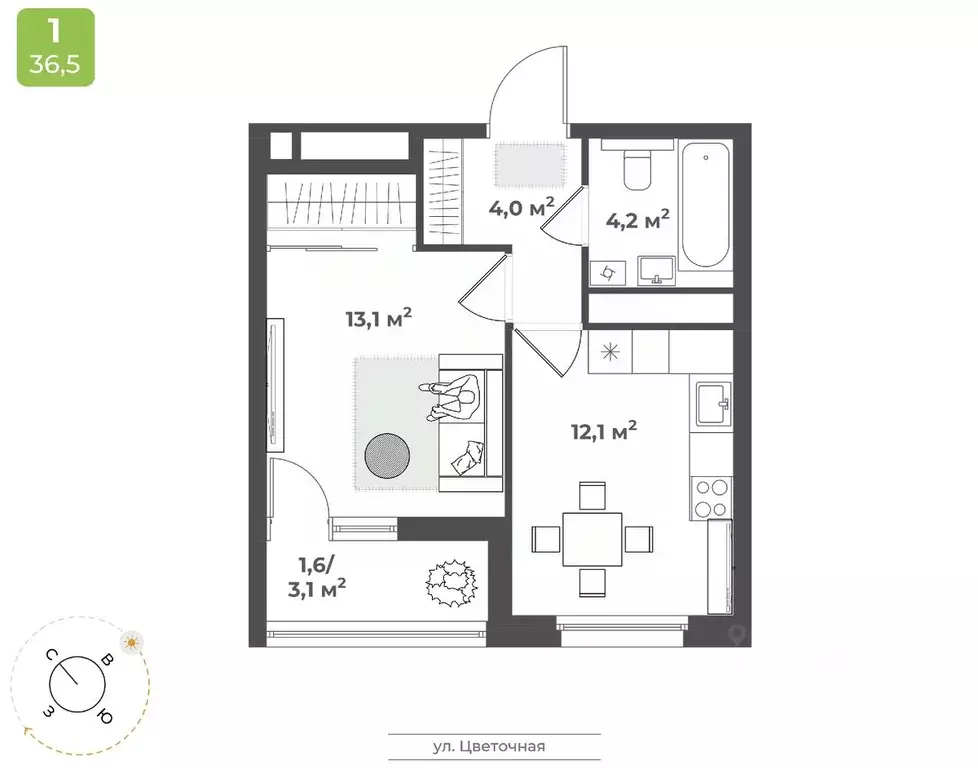 1-к кв. Тверская область, Тверь Соминка мкр,  (35.0 м) - Фото 1