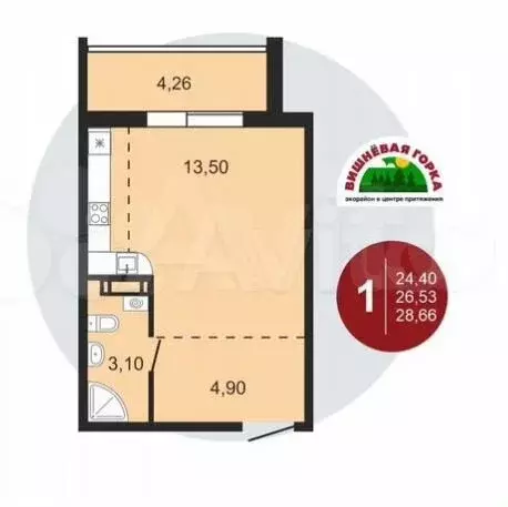 Квартира-студия, 24,5 м, 2/10 эт. - Фото 0
