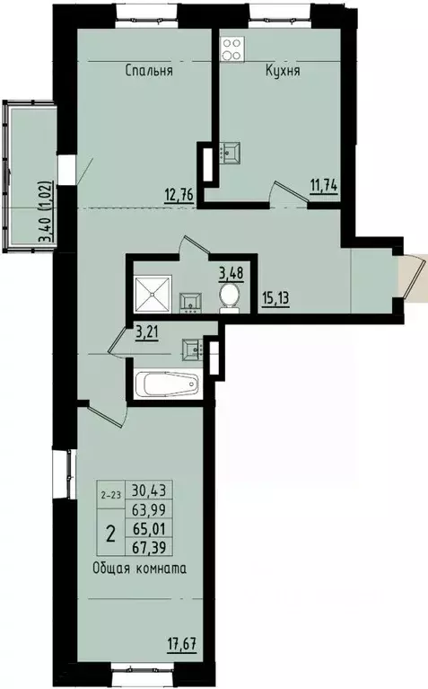 2-к кв. Саха (Якутия), Покровск ул. Орджоникидзе, 68 (65.01 м) - Фото 1