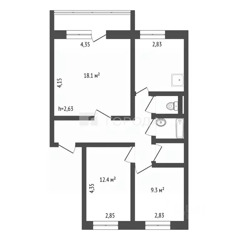 3-к кв. Кемеровская область, Новокузнецк ул. Чернышова, 3 (65.8 м) - Фото 2