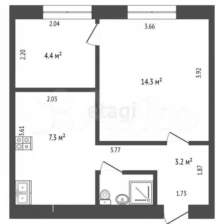 2-к. квартира, 32,7 м, 1/5 эт. - Фото 0