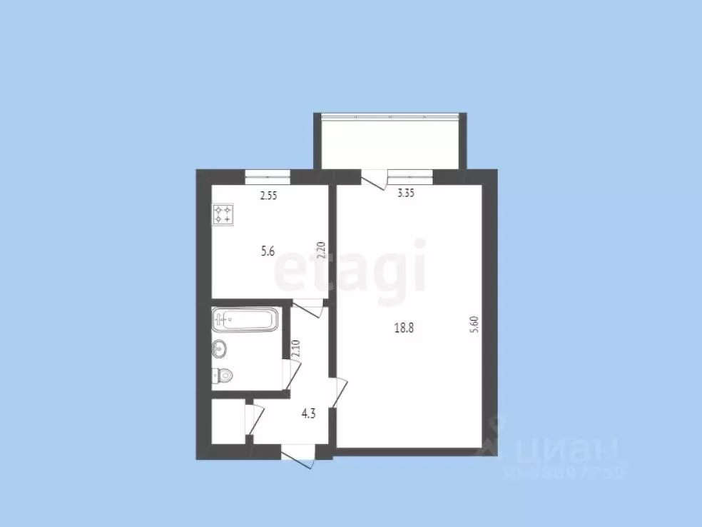 1-к кв. Карачаево-Черкесия, Черкесск ул. Космонавтов, 18 (32.4 м) - Фото 1
