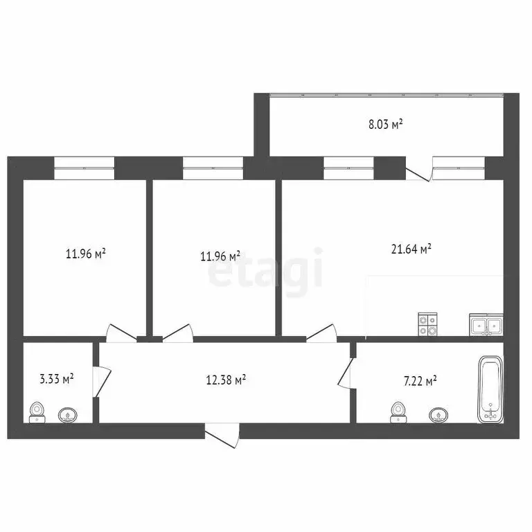 2-комнатная квартира: Тюмень, улица Тимофея Кармацкого, 7к1 (70.4 м) - Фото 0