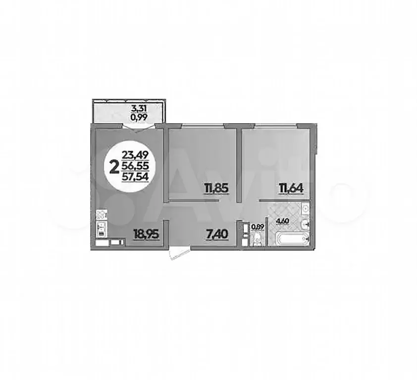 2-к. квартира, 57,5 м, 10/16 эт. - Фото 1