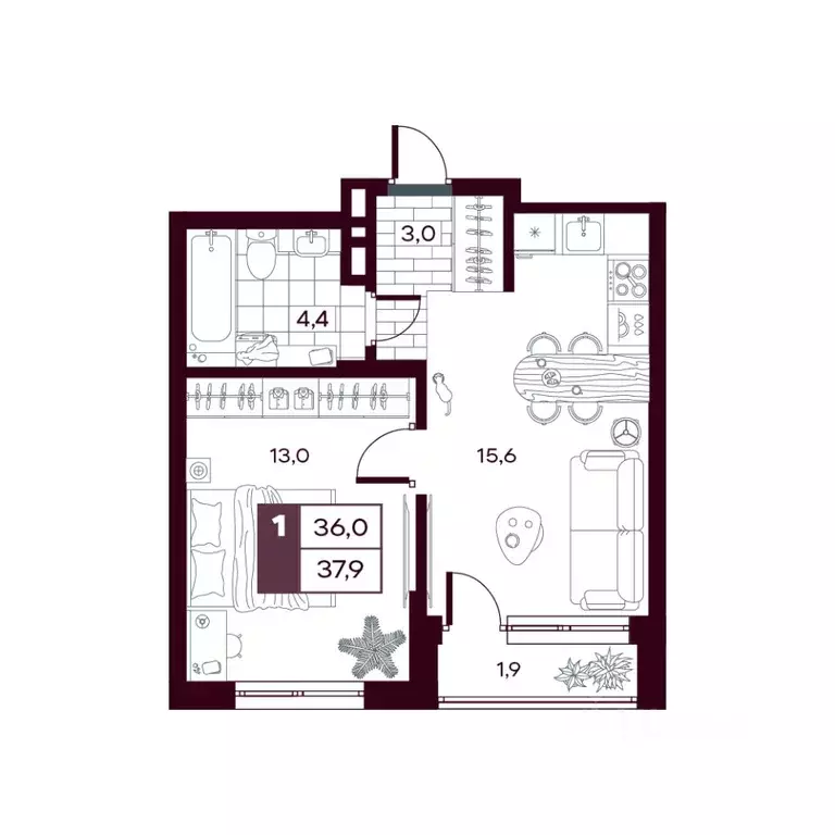 1-к кв. Тюменская область, Тюменский муниципальный округ, д. Дударева ... - Фото 1