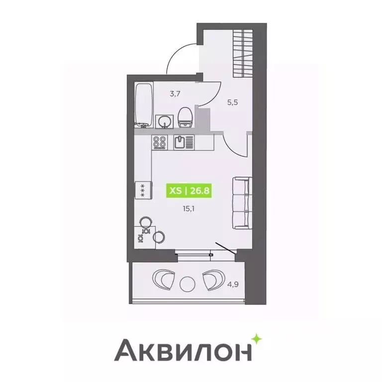 Студия Санкт-Петербург бул. Головнина, 4 (26.8 м) - Фото 1