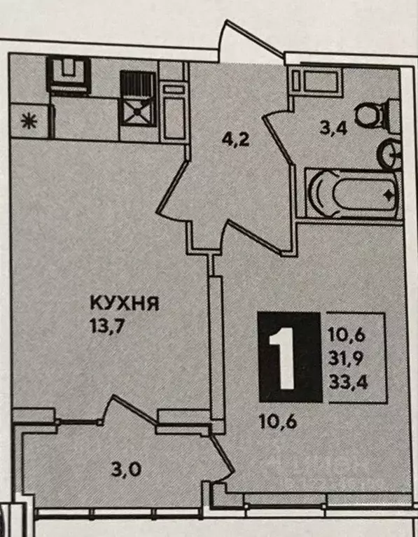 1-к кв. Краснодарский край, Краснодар ул. Героя Пешкова, 14к5 (32.1 м) - Фото 2