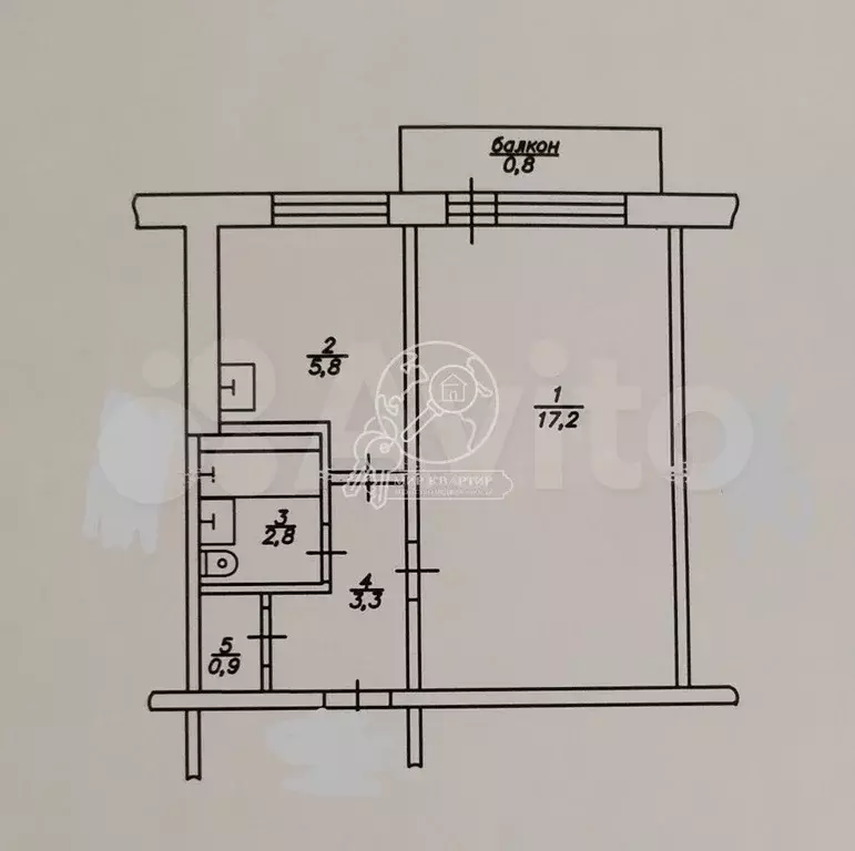 1-к. квартира, 30 м, 4/5 эт. - Фото 0