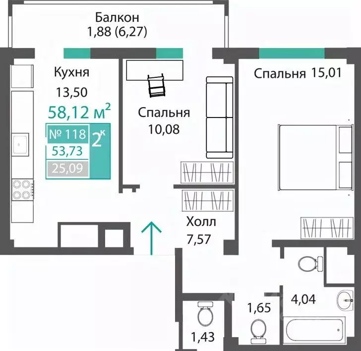 2-к кв. Крым, Симферопольский район, с. Мирное ПроПолис жилой комплекс ... - Фото 1