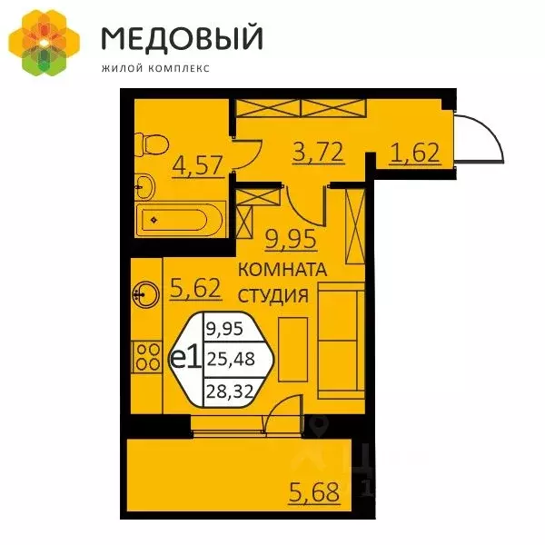 1-к кв. Пермский край, д. Кондратово ул. Г.Н. Нифантова, 4В (28.32 м) - Фото 0