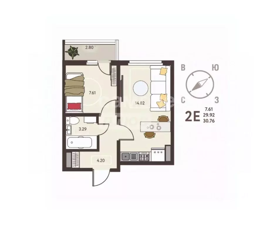 1-к кв. Липецкая область, Липецк ул. Механизаторов (30.76 м) - Фото 2