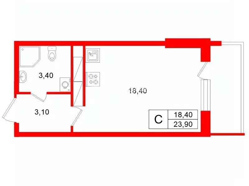 Студия Санкт-Петербург аллея Арцеуловская, 23к1 (23.9 м) - Фото 2