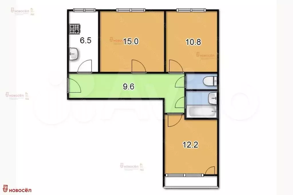 3-к. квартира, 58,5 м, 3/9 эт. - Фото 0