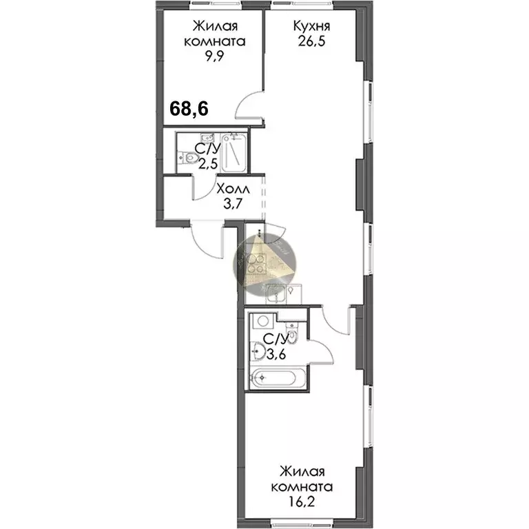 2-комнатная квартира: Санкт-Петербург, Лиговский проспект, 242 (68.6 ... - Фото 1
