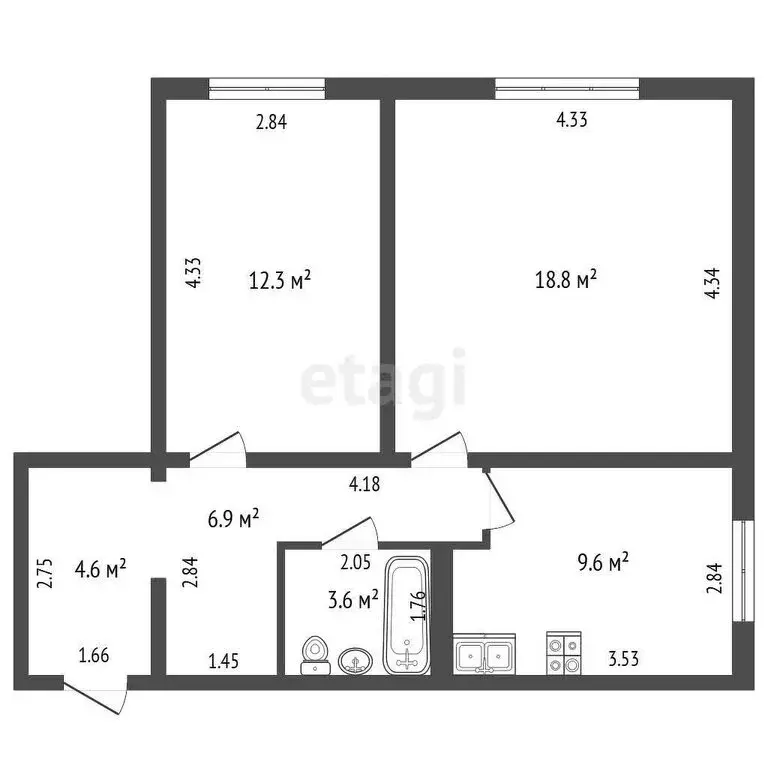 2-комнатная квартира: деревня Береговая, Строительная улица, 7Е (55.8 ... - Фото 0