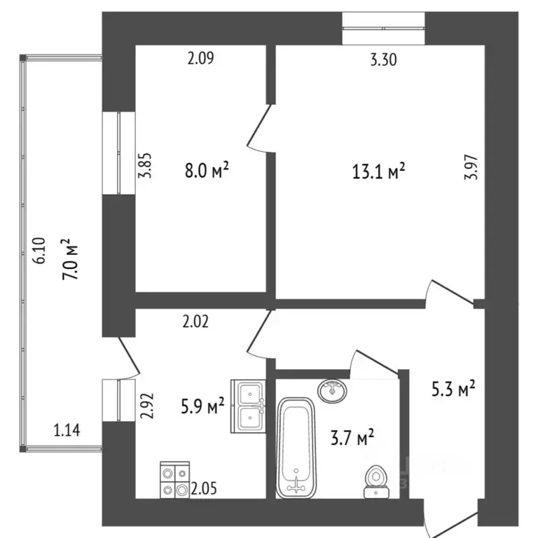2-к кв. Севастополь ул. Новороссийская, 36 (43.0 м) - Фото 1