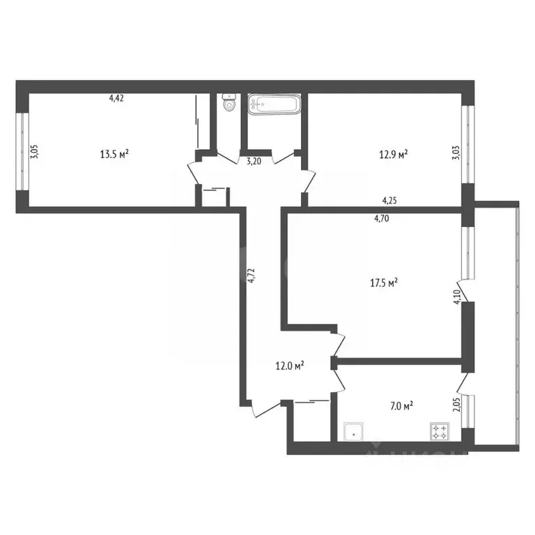 3-к кв. Амурская область, Благовещенск ул. Горького, 235 (68.5 м) - Фото 2