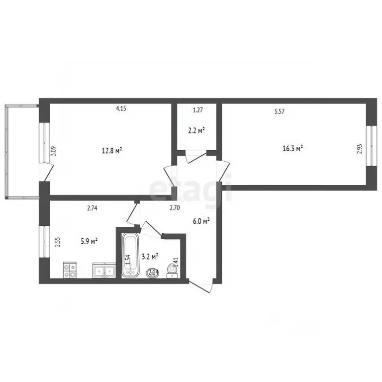 2-к кв. Кемеровская область, Кемерово Инициативная ул., 28А (46.4 м) - Фото 1