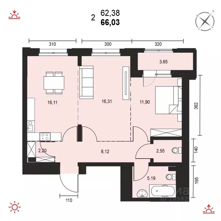 2-к кв. Иркутская область, Иркутск ул. Березовая Роща, 13Б (66.03 м) - Фото 0