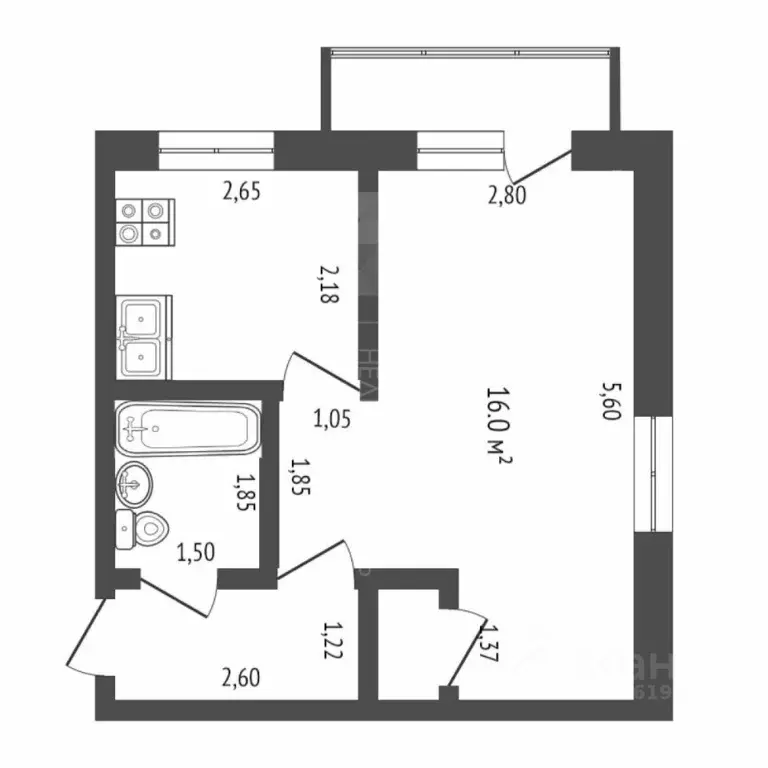 1-к кв. Тюменская область, Тюмень ул. Новоселов, 2Б (29.7 м) - Фото 1