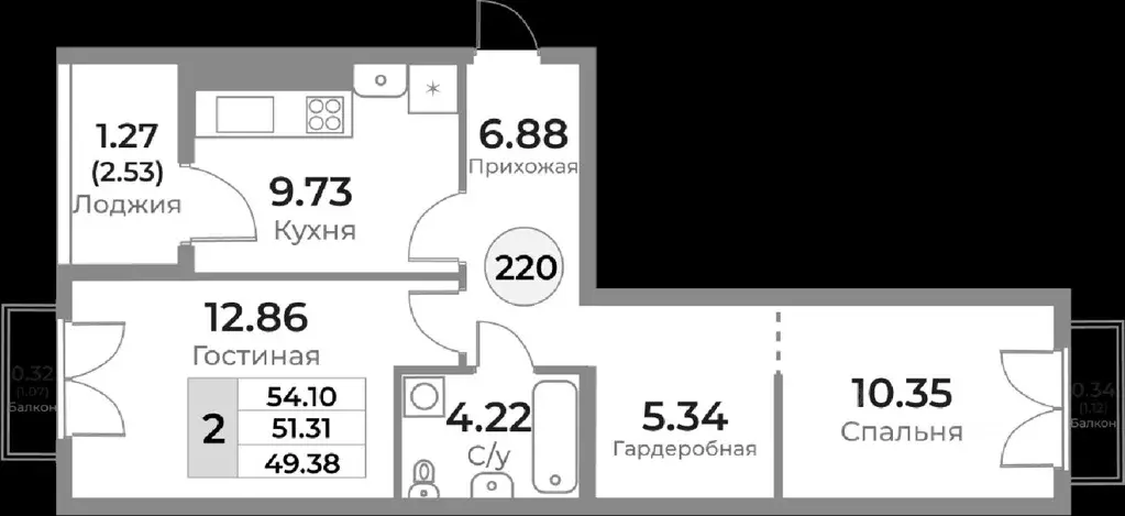 2-к кв. Калининградская область, Калининград Пригородная ул. (51.31 м) - Фото 1