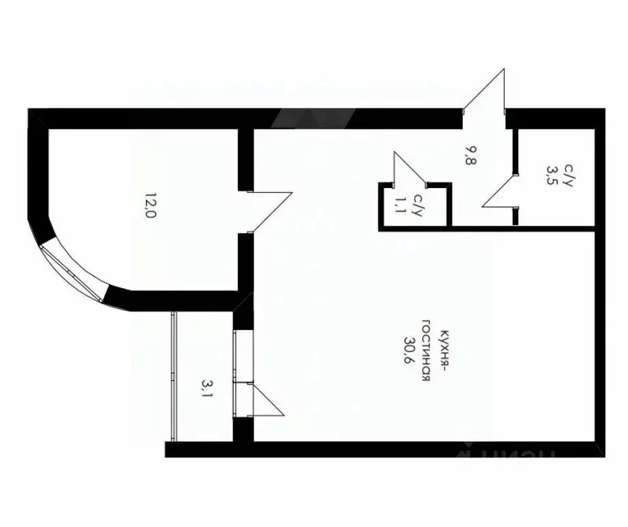 Студия Тюменская область, Тюмень ул. Мельникайте, 150 (38.0 м) - Фото 2