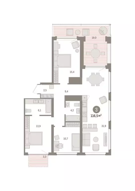 3-комнатная квартира: Тюмень, Причальная улица, 5 (116.48 м) - Фото 1