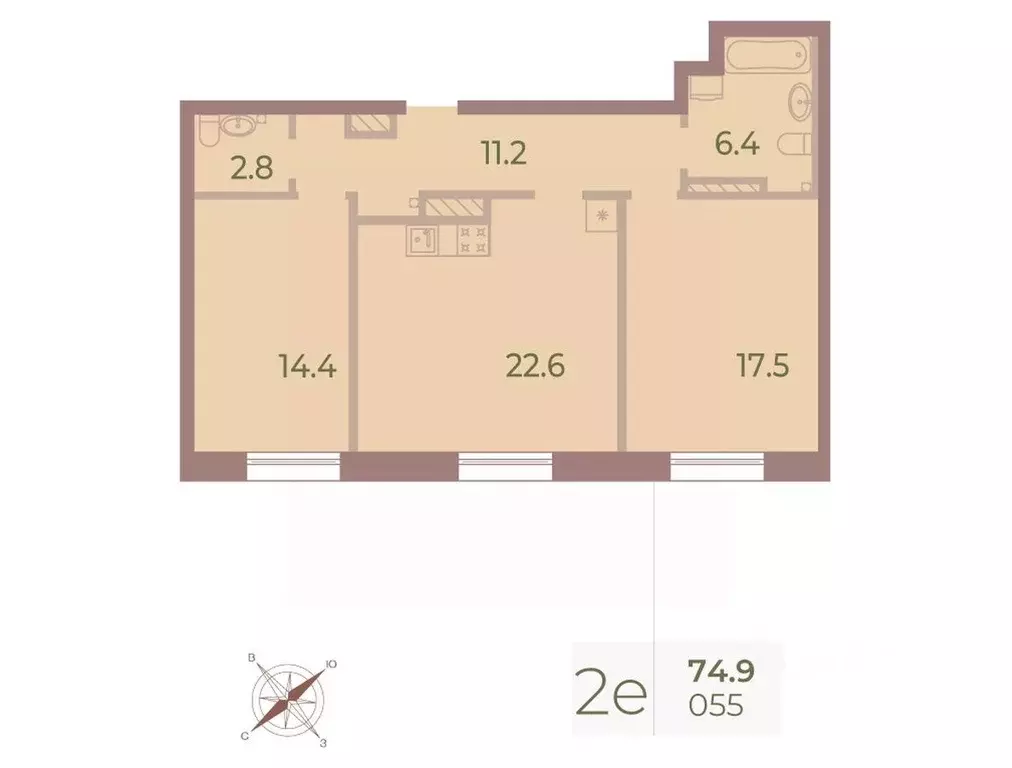 2-к кв. Санкт-Петербург Петровский просп., 9к2 (74.5 м) - Фото 0