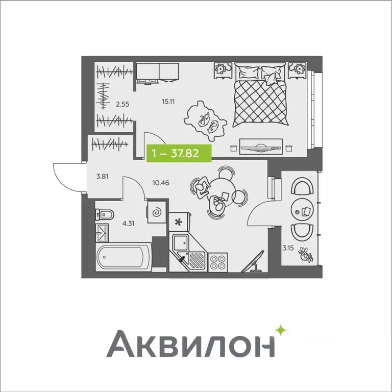 1-к кв. Архангельская область, Архангельск ул. Валявкина, 38 (37.82 м) - Фото 1