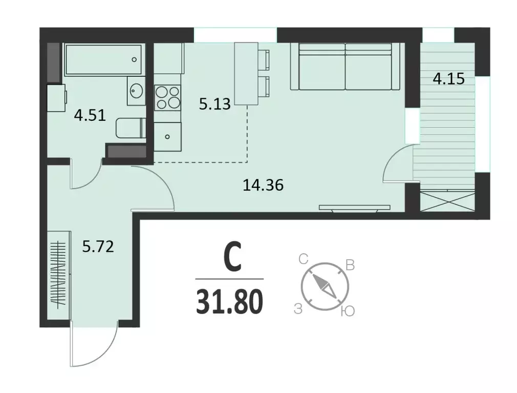 Студия Курская область, Курск Хуторская ул., 33 (31.8 м) - Фото 0