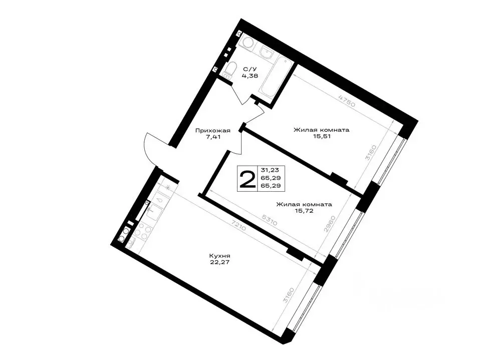 2-к кв. Калининградская область, Гурьевск Включи жилой комплекс (65.29 ... - Фото 1