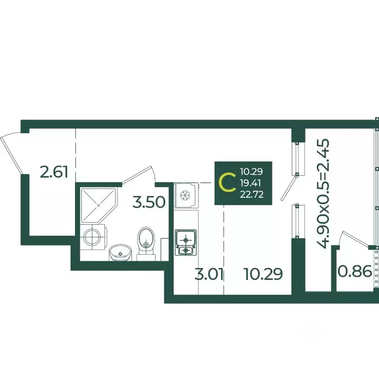 Студия Краснодарский край, Краснодар Образцово мкр,  (22.72 м) - Фото 1