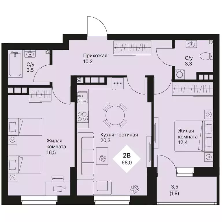 2-комнатная квартира: Екатеринбург, проспект Космонавтов, 108/5 (67.95 ... - Фото 1
