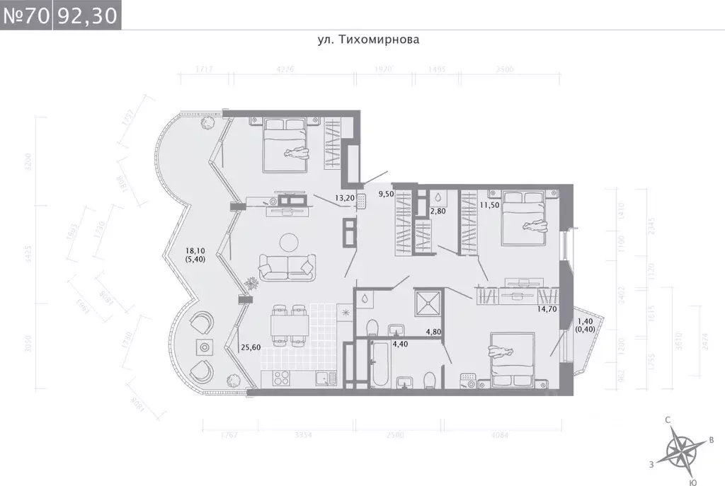 3-к кв. Татарстан, Казань ул. Калинина, 1Б (92.3 м) - Фото 0