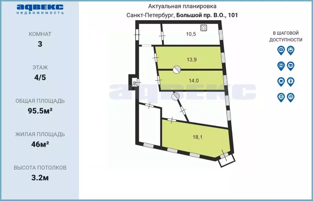 Комната Санкт-Петербург просп. Большой Васильевского острова, 101 ... - Фото 2