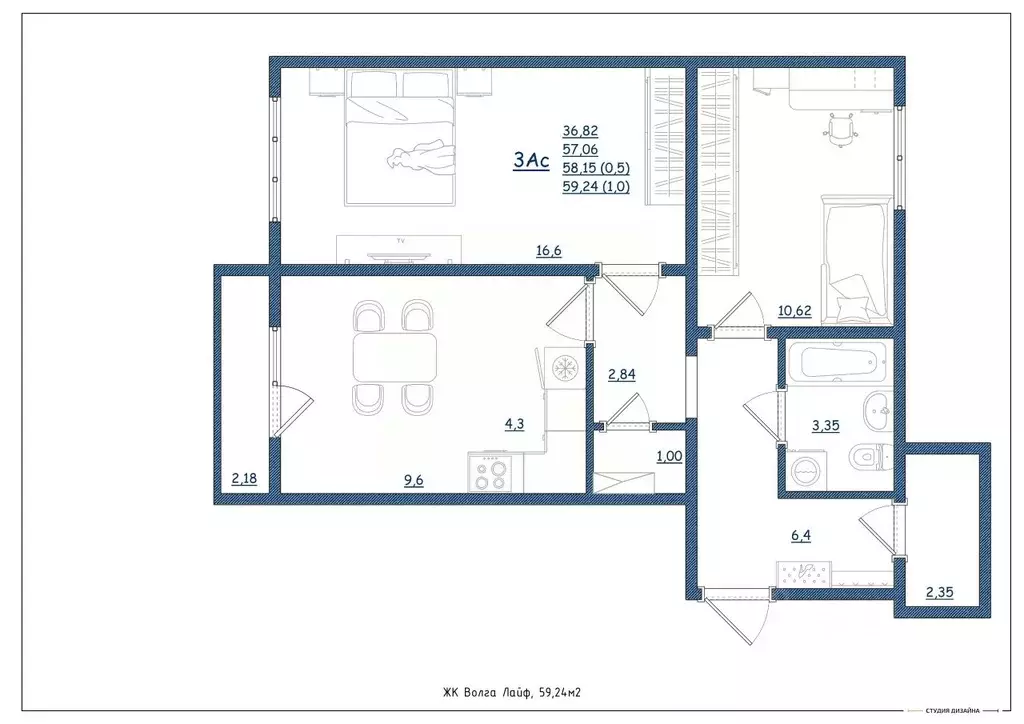 3-к кв. Тверская область, Тверь Новочеркасская ул., 49 (59.24 м) - Фото 1